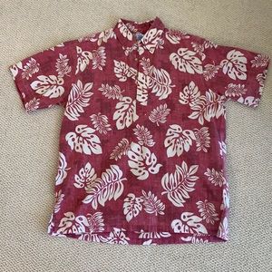 Red and white Reyn Spooner aloha shirt button up